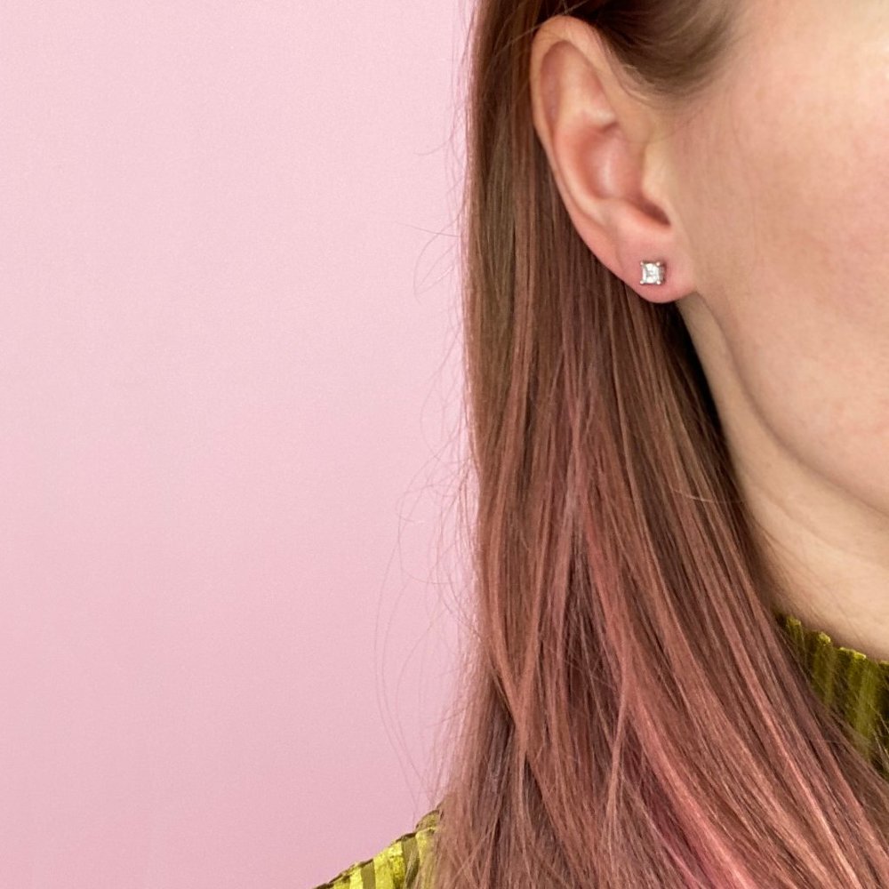 Small Square Moonstone Stud Earrings, Sterling Si… - image 3